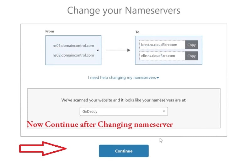 continue after changing nameserver