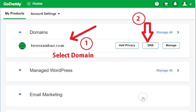 changing domain name in godaddy