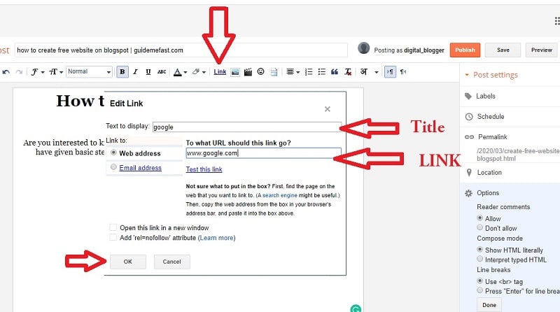 adding link in the blogspot POST