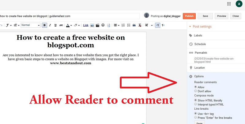 allow people to comment in blogspot