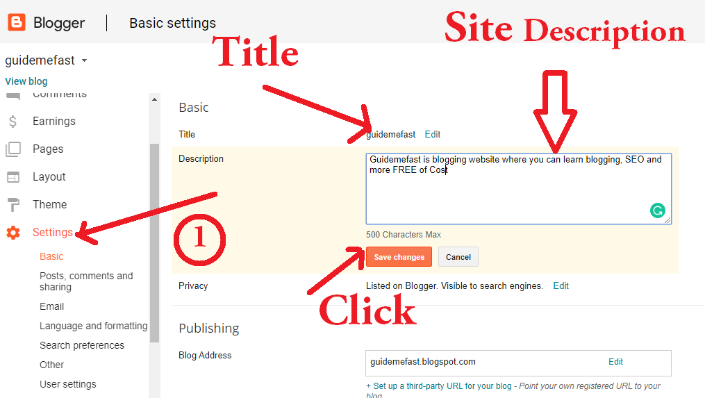 Changing Blogspot website title