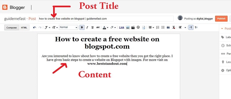 writing a post in blogging