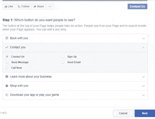 adding call to action to optimize facebook page