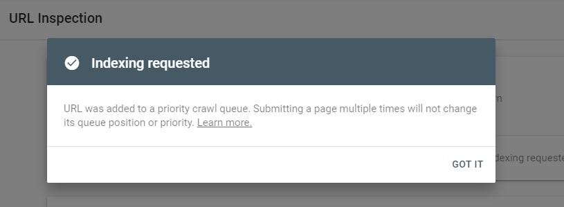 indexing requested in google search console