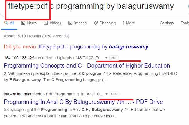 filetype searching on google