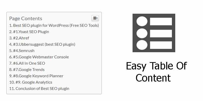 Easy table of content plugin