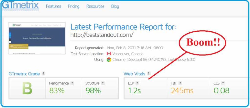 beststandout gtmetrix report