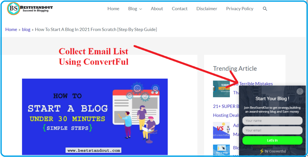 build email list using convertful
