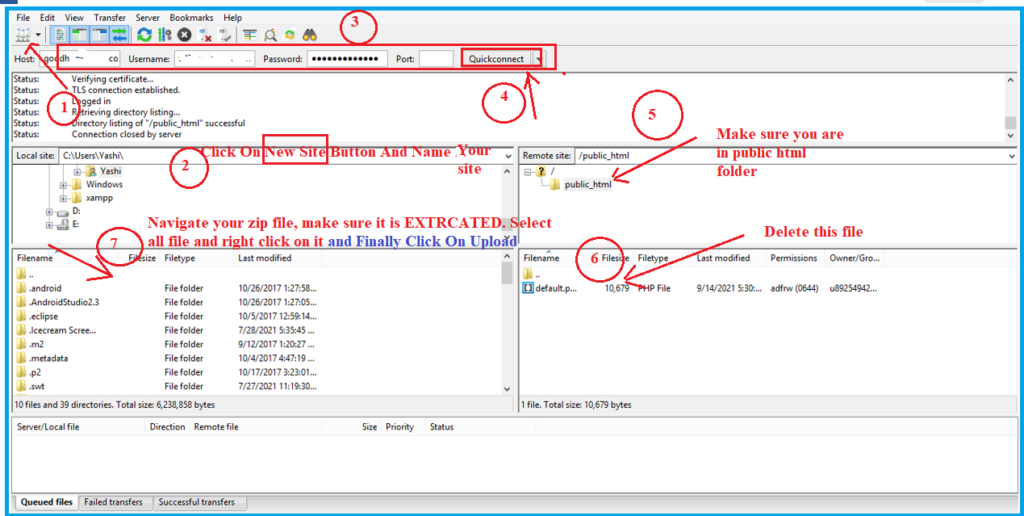 uploading file using filezilla