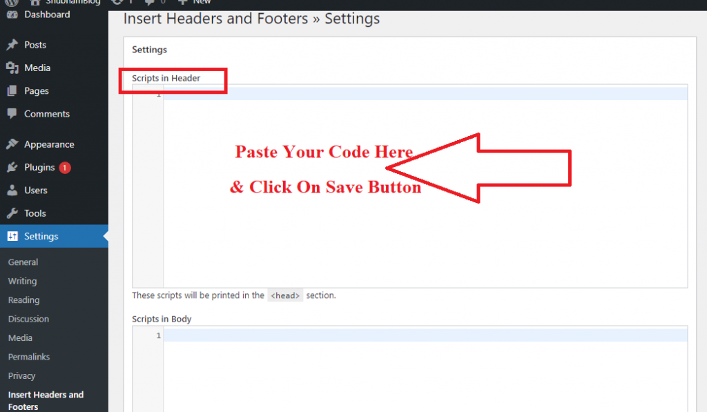 copy ad code using insert header footer plugin
