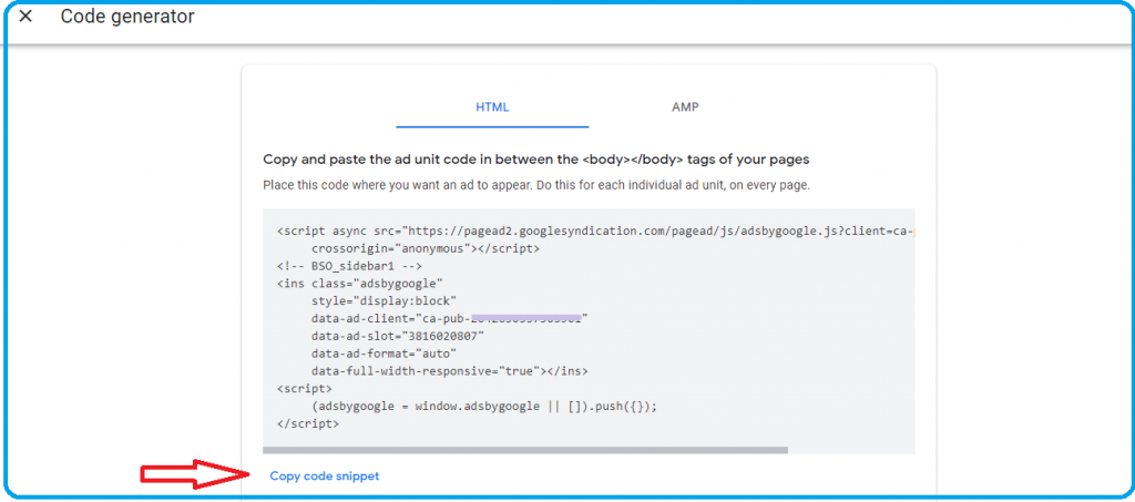 copy AdSense code