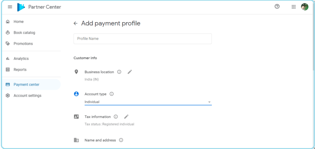 payment profile in Google play books